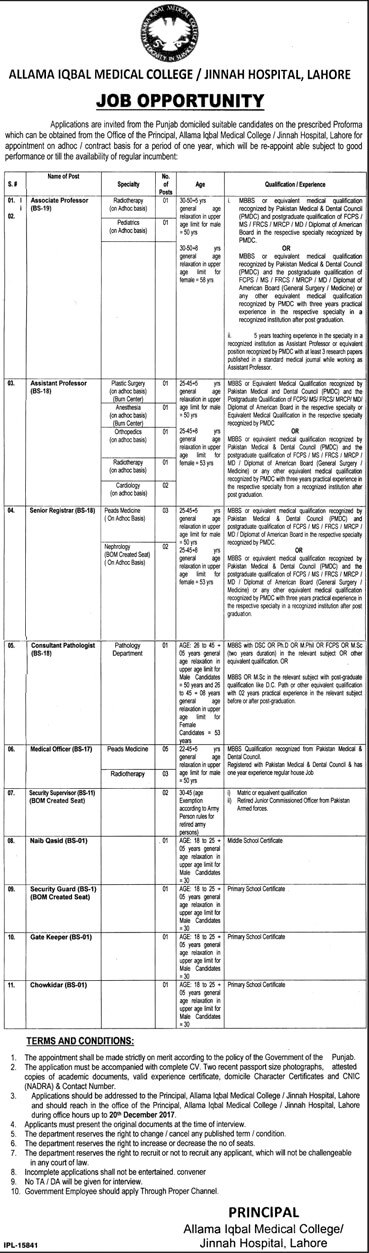 Jobs In Allama Iqbal Medical College & Jinnah Hospital, Lahore - attachment