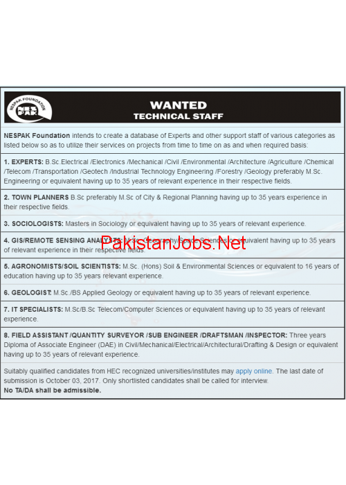 Jobs In NesPak Foundation Lahore,Pakistan - advertisement image