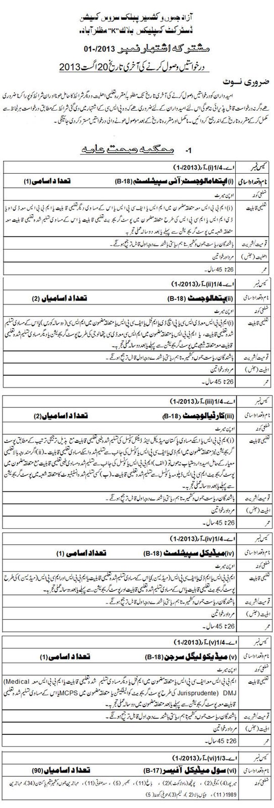 Vacancy Advertisement no. 1-/2013 ::: Urdu news - newspaper advertisement