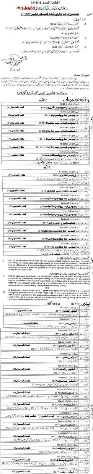 Vacancy Advertisement no. 2-/2016 (last date 20-4-2016)::: Urdu news - newspaper advertisement