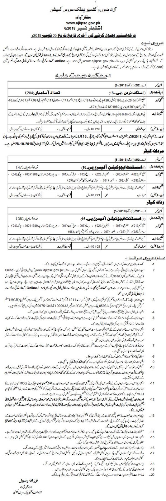 Vacancy Advertisement no. 6-/2018 ::: Urdu news - newspaper advertisement