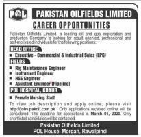 PAKISTAN OILFIELDS LIMITED JOBS FEBRUARY 2020