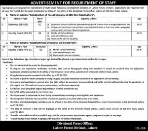 Staff Recruitment in Lahore Forest Division Job Opportunities 2023