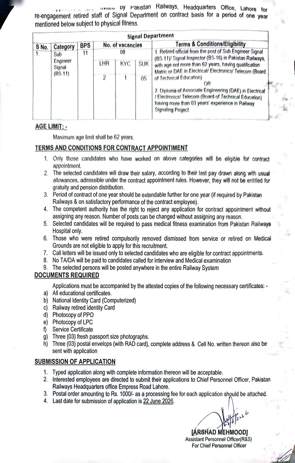 Chief Personnel Officer (R&S) P.R/H.Q/Office Jobs June 2026 - newspaper advertisement