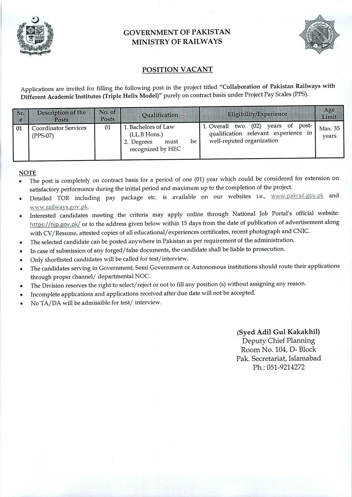 Deputy Chief Planning Jobs August 2026 - newspaper advertisement
