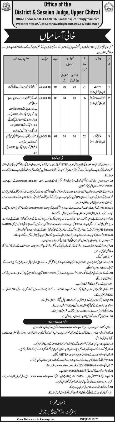 District and Sessions Judge, Upper Chitral - 2026 - newspaper advertisement